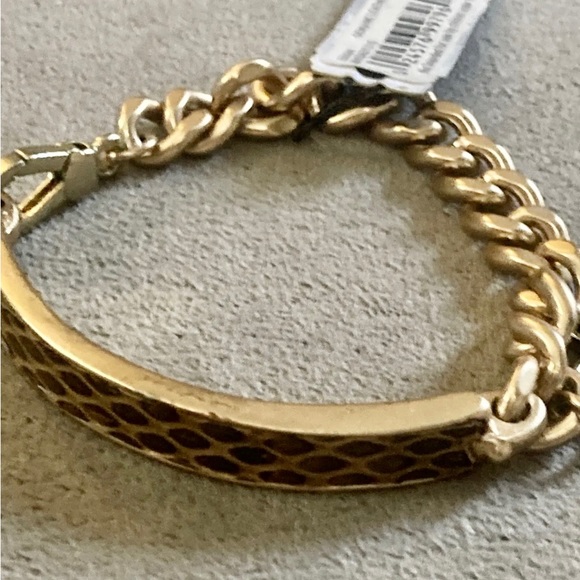 Sam Edelman NWWT Nickel & Gold Tone W/Genuine Leather ID Inspired Bracelet - Picture 4 of 15